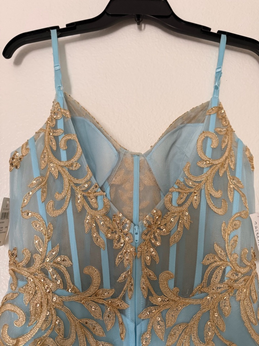 Windsor Blue and Gold Embroidered Tulle Gown - Picture 4 of 6